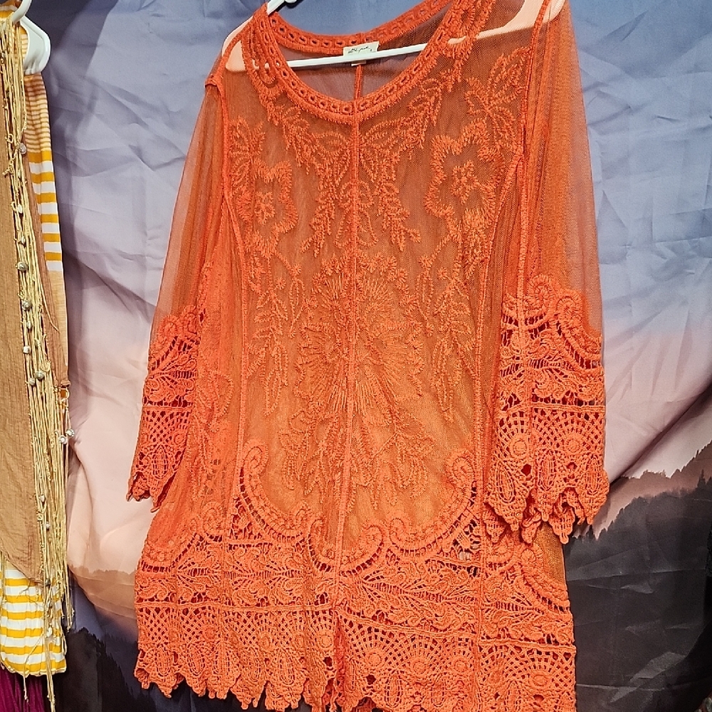Ultra Pink Orange Lace Blouse